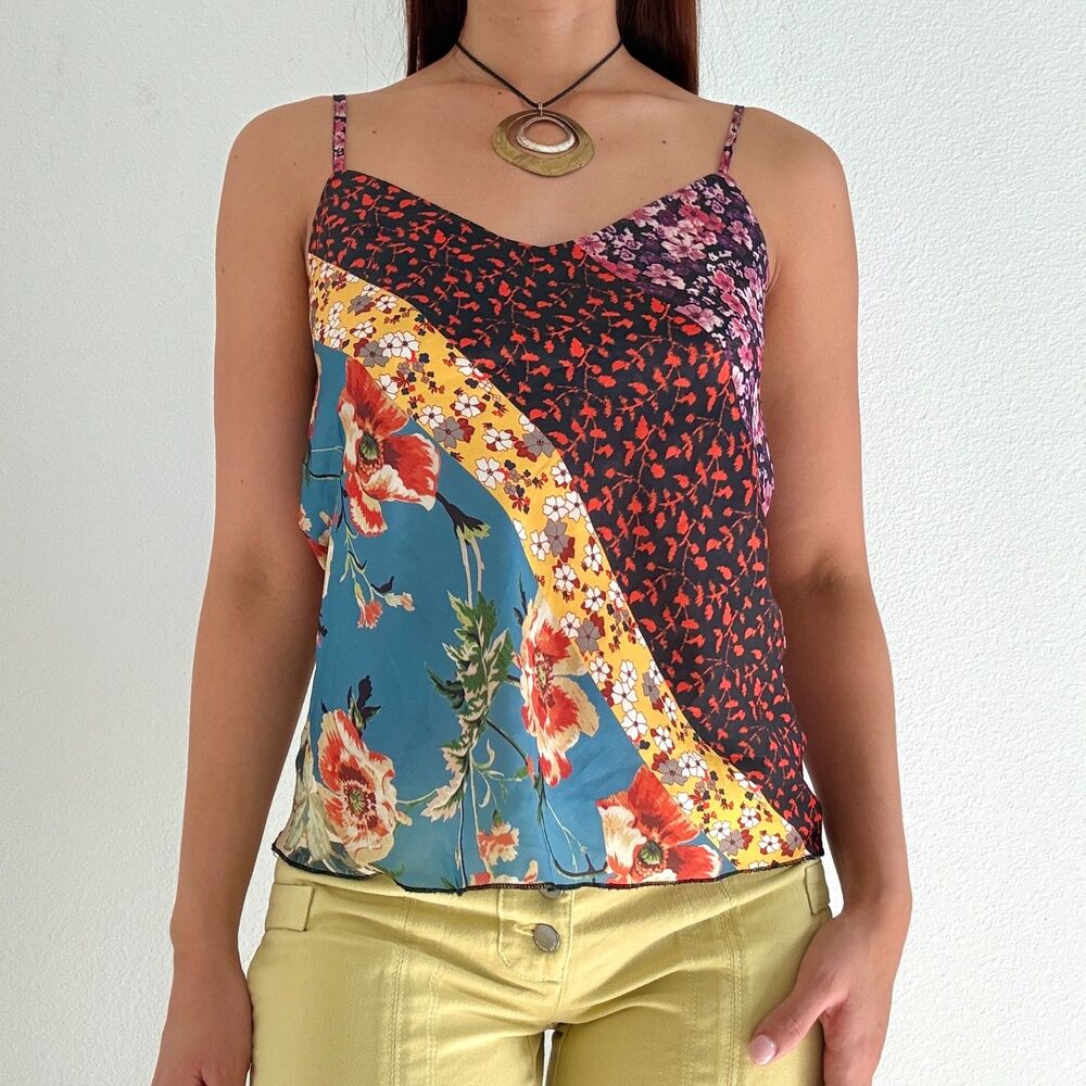 Cliche Silky Multi-Color Tank Top 90s/Y2K Romantic Whimsy Fairy Core Size S